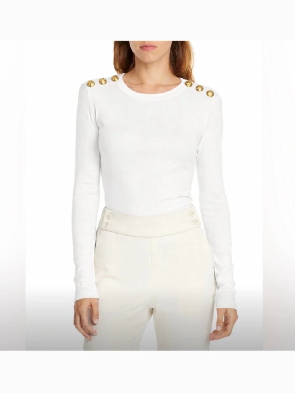 Veronica Beard Mayer Long Sleeve White Ribbed Crew Neck Top S - Picture 13 of 13